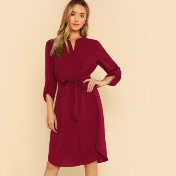 SHEIN Dresses & Skirts - Red Belted Shirt Dress